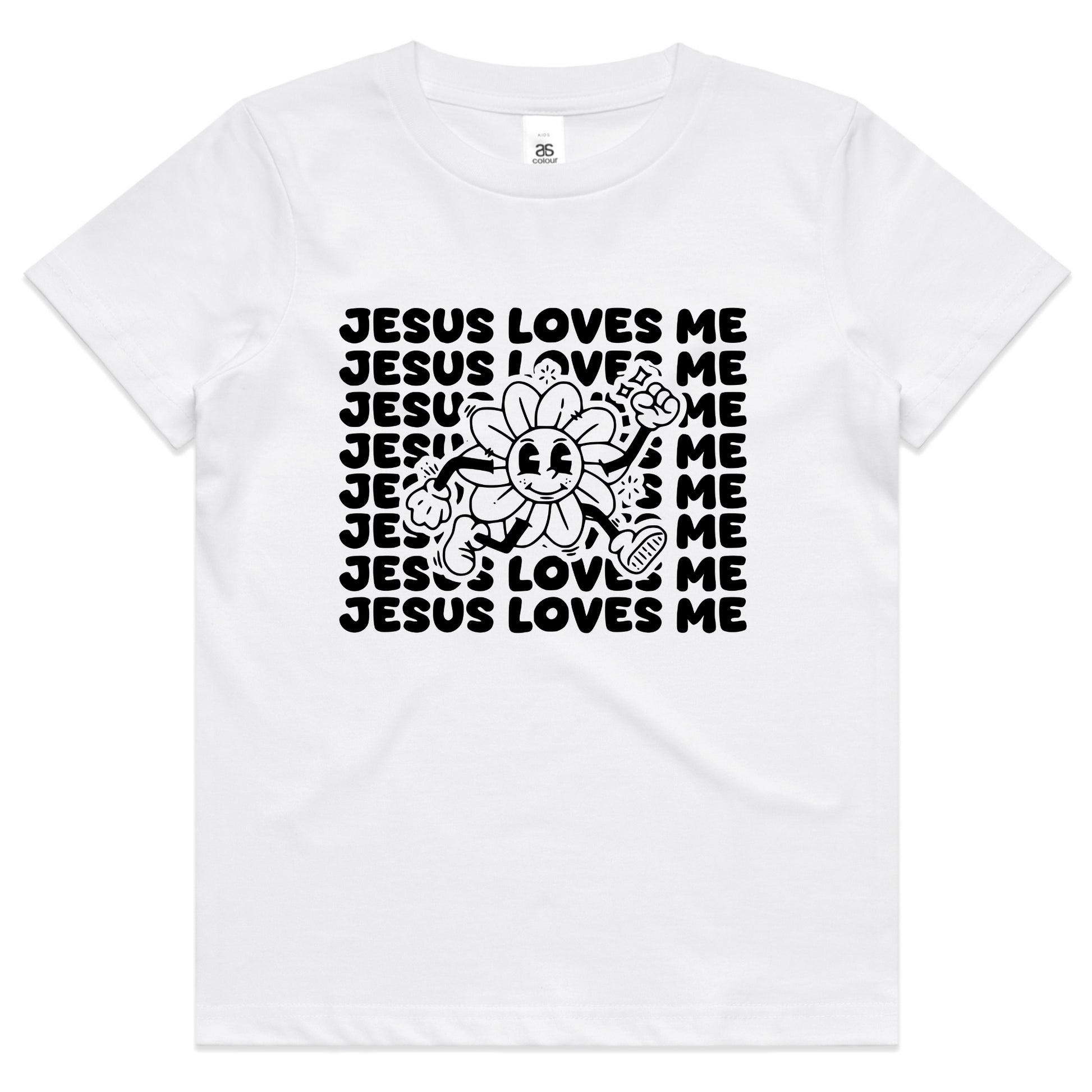 Jesus Loves Me Kids T-Shirt – Retro Christian Toddler Tee with Happy Flower Design