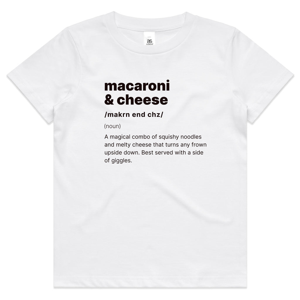 Macaroni & Cheese Definition Kids T-Shirt – Funny Foodie Toddler Tee with Whimsical Text